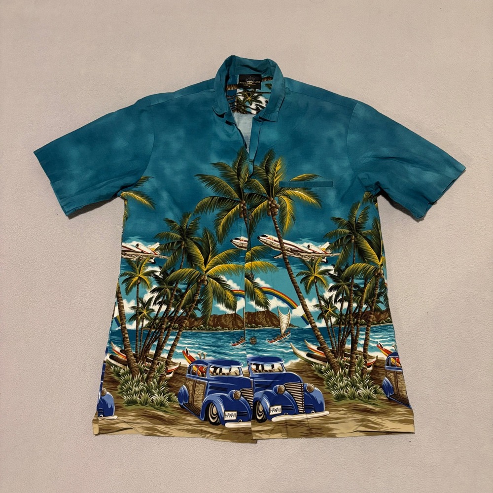 Royal Creation Hawaiian Shirts Mens‎ Medium Summer Beach Tropical Palm Tree